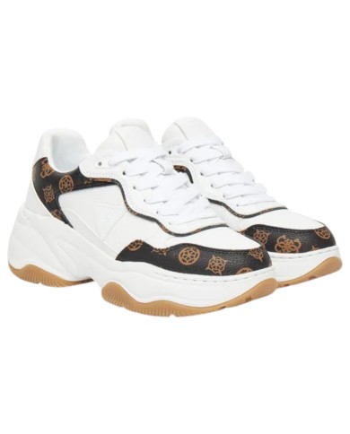 Sneakers Guess Donna Hapyy 3 Platform 4G Logo Peony Leather White Brown