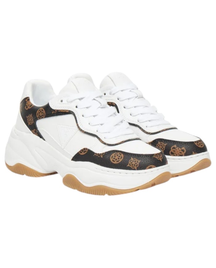 Sneakers Guess Donna Hapyy 3 Platform 4G Logo Peony Leather White Brown