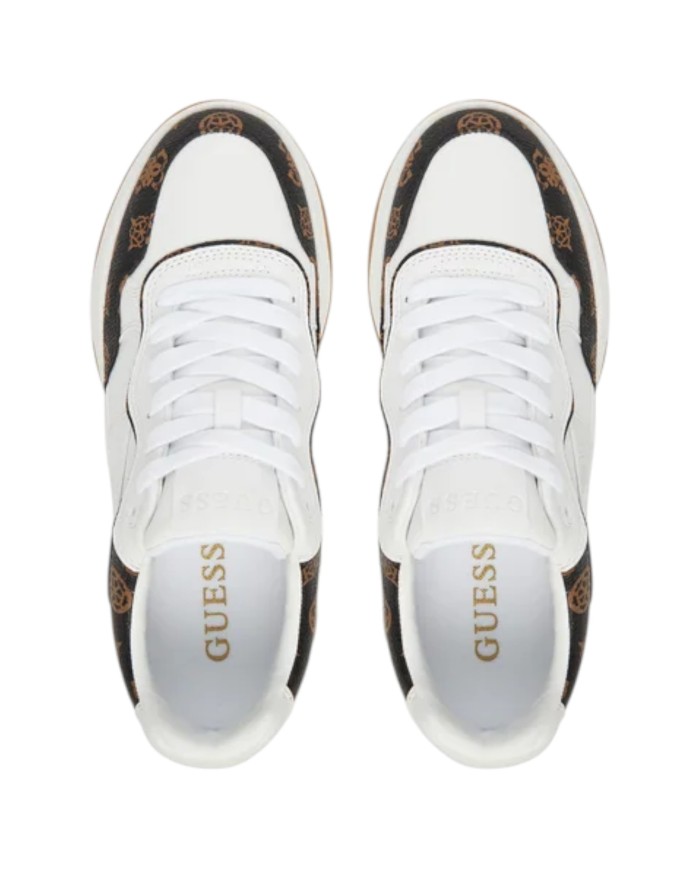 Sneakers Guess Donna Hapyy 3 Platform 4G Logo Peony Leather White Brown