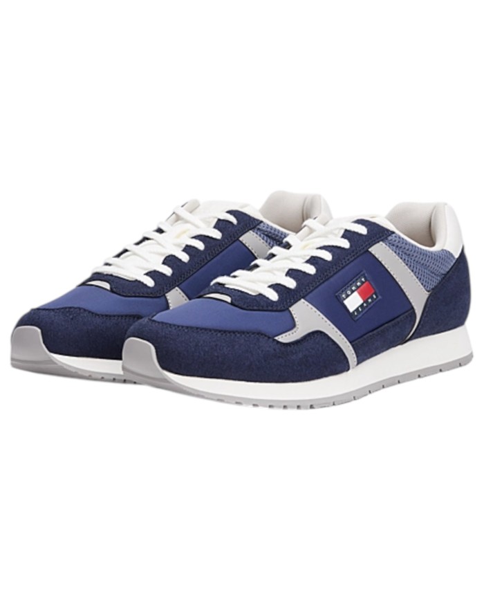 Sneakers Uomo Tommy Hilfiger Tjm Runner Flag Logo Mesh Leather Navy