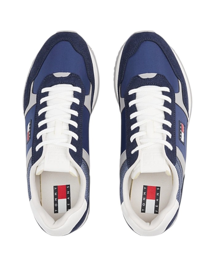 Sneakers Uomo Tommy Hilfiger Tjm Runner Flag Logo Mesh Leather Navy