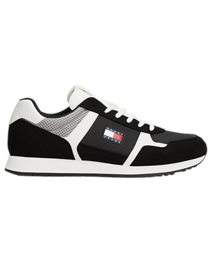 Sneakers Uomo Tommy Hilfiger Tjm Runner Flag Logo Mesh Leather Black