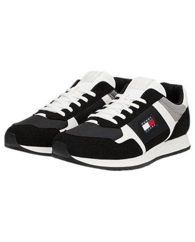 Sneakers Uomo Tommy Hilfiger Tjm Runner Flag Logo Mesh Leather Black