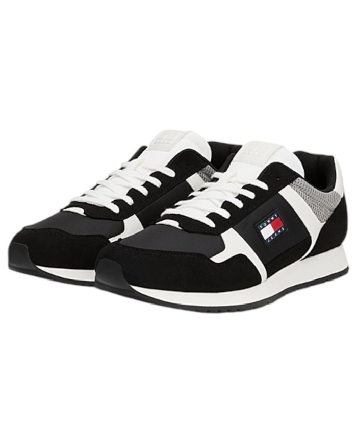 Sneakers Uomo Tommy Hilfiger Tjm Runner Flag Logo Mesh Leather Black