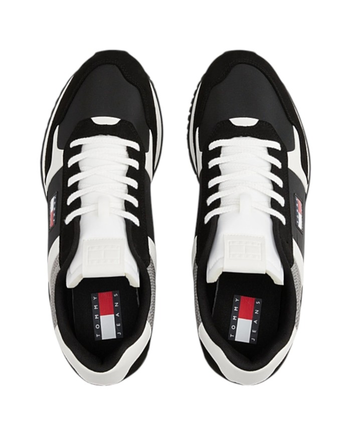 Sneakers Uomo Tommy Hilfiger Tjm Runner Flag Logo Mesh Leather Black
