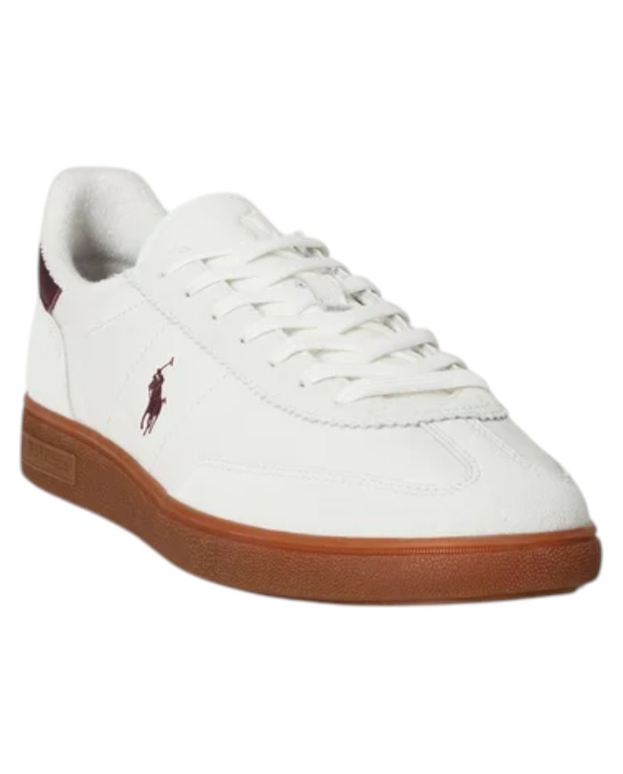 Sneaker Uomo Ralph Lauren Bedford in Camoscio e Pelle Bianco Bordò
