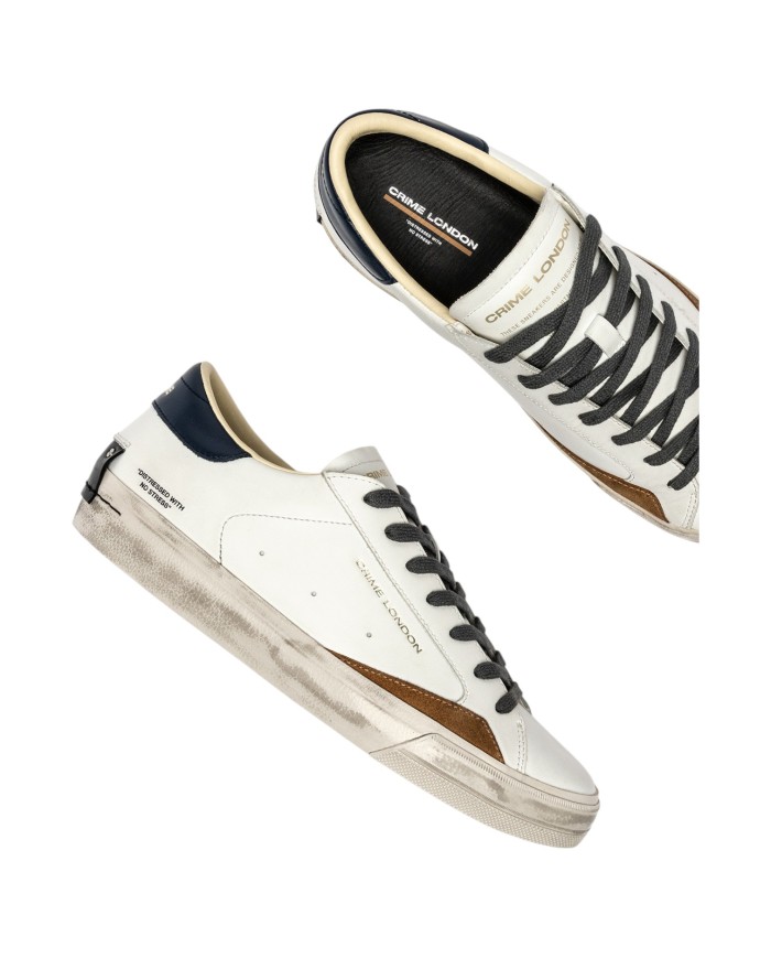 Sneakers Uomo Crime London Distressed 2.0 Leather White Blue Amber
