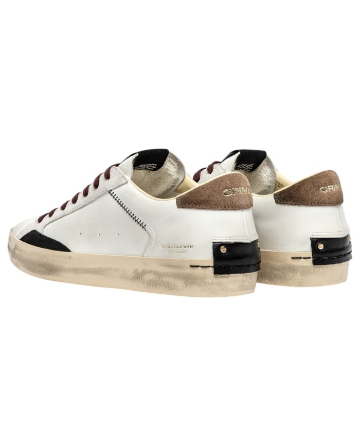 Sneakers Uomo Crime London Distressed Leather White Brown Tobacco Nights