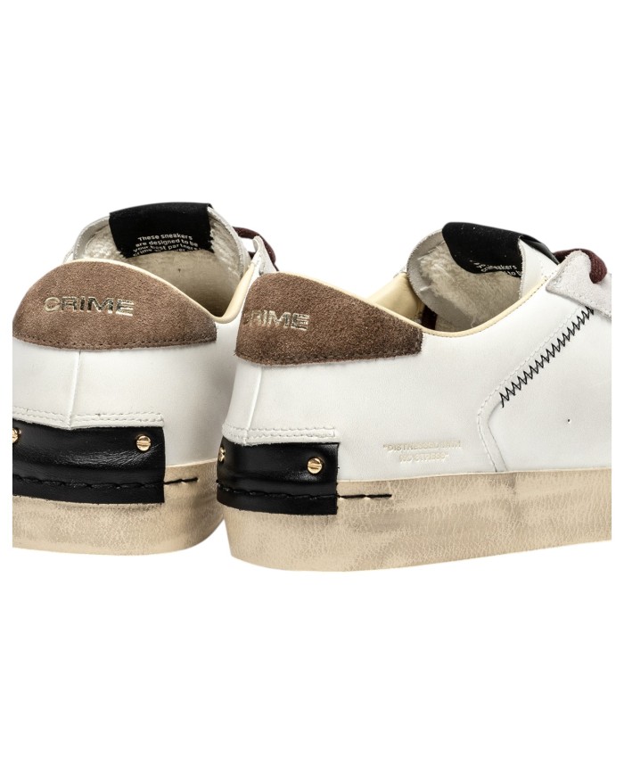 Sneakers Uomo Crime London Distressed Leather White Brown Tobacco Nights