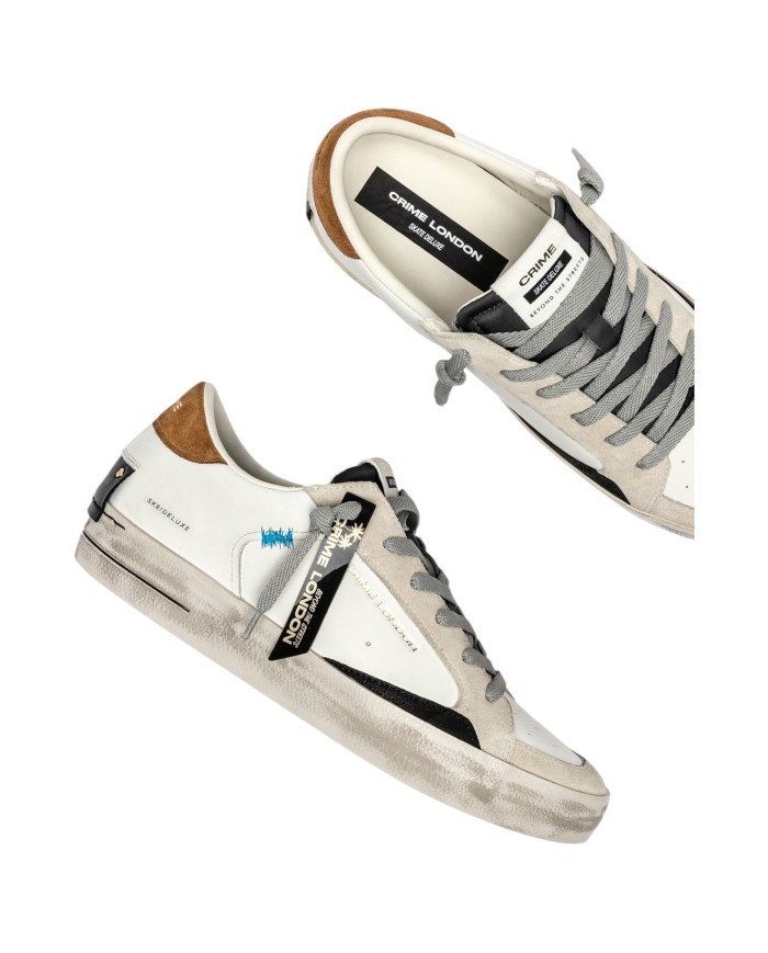 Sneakers Uomo Crime London Sk8 Deluxe Leather White Brown Slate Grey