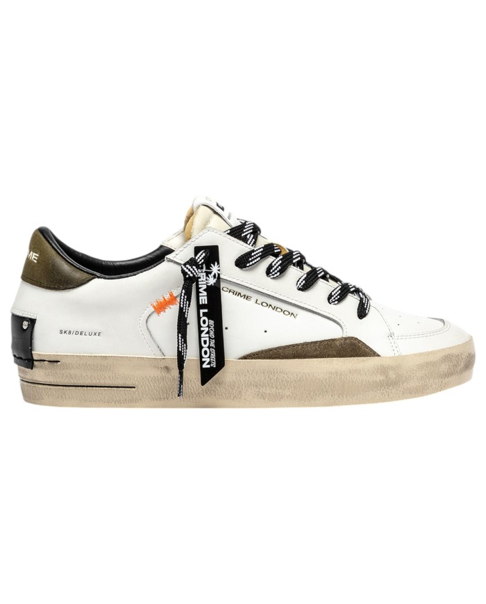 Sneakers Uomo Crime London Sk8 Deluxe Leather White Olive Ember