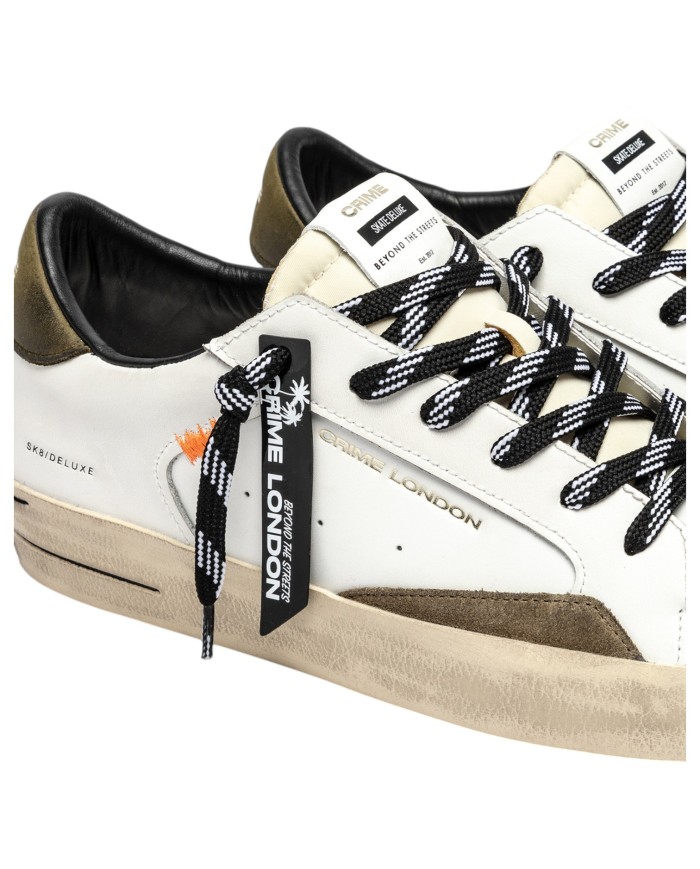 Sneakers Uomo Crime London Sk8 Deluxe Leather White Olive Ember