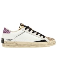 Sneakers Donna Crime London Distressed Glitter Leather White Goldrush