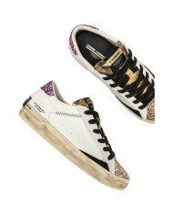 Sneakers Donna Crime London Distressed Glitter Leather White Goldrush