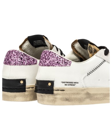 Sneakers Donna Crime London Distressed Glitter Leather White Goldrush