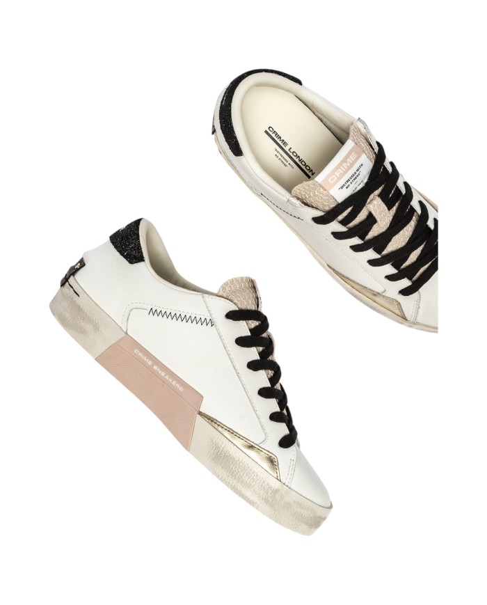 Sneakers Donna Crime London Distressed Leather White Ivory Shadow