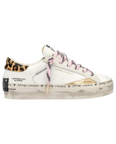 Sneakers Donna Crime London Distressed Leather White Cheetah Pop