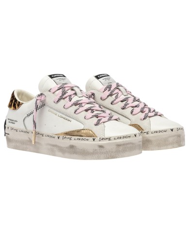 Sneakers Donna Crime London Distressed Leather White Cheetah Pop