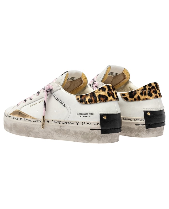 Sneakers Donna Crime London Distressed Leather White Cheetah Pop