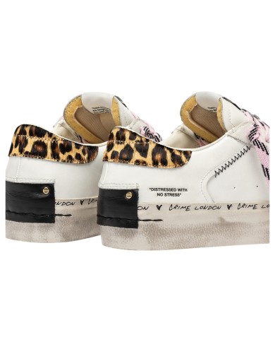 Sneakers Donna Crime London Distressed Leather White Cheetah Pop