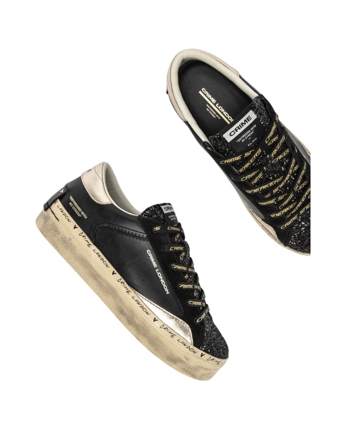 Sneakers Donna Crime London Distressed Platform Leather Black Dusk