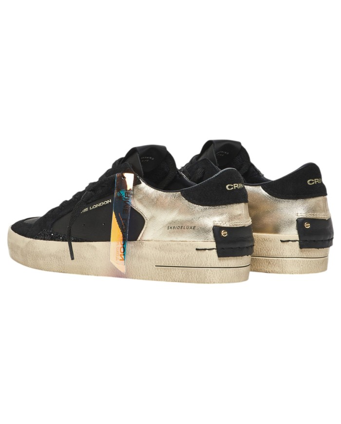 Sneakers Donna Crime London Sk8 Deluxe Glitter Leather Black Gold