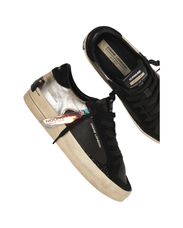 Sneakers Donna Crime London Sk8 Deluxe Glitter Leather Black Gold
