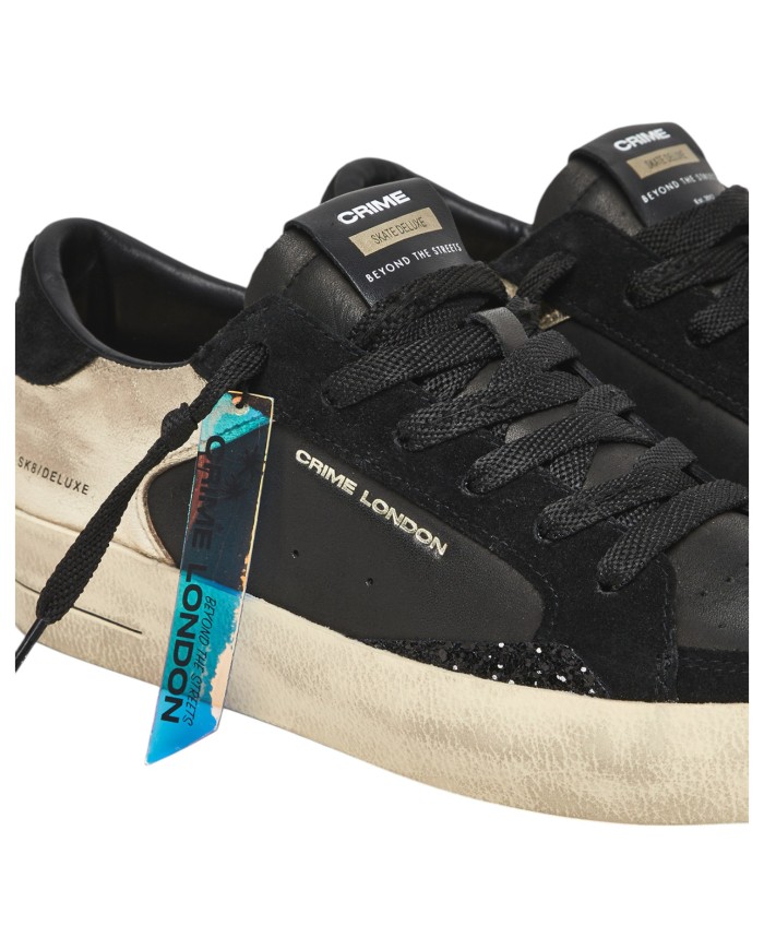 Sneakers Donna Crime London Sk8 Deluxe Glitter Leather Black Gold