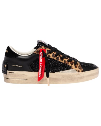 Sneakers Donna Crime London Sk8 Deluxe Glitter Leather Black Cheetah