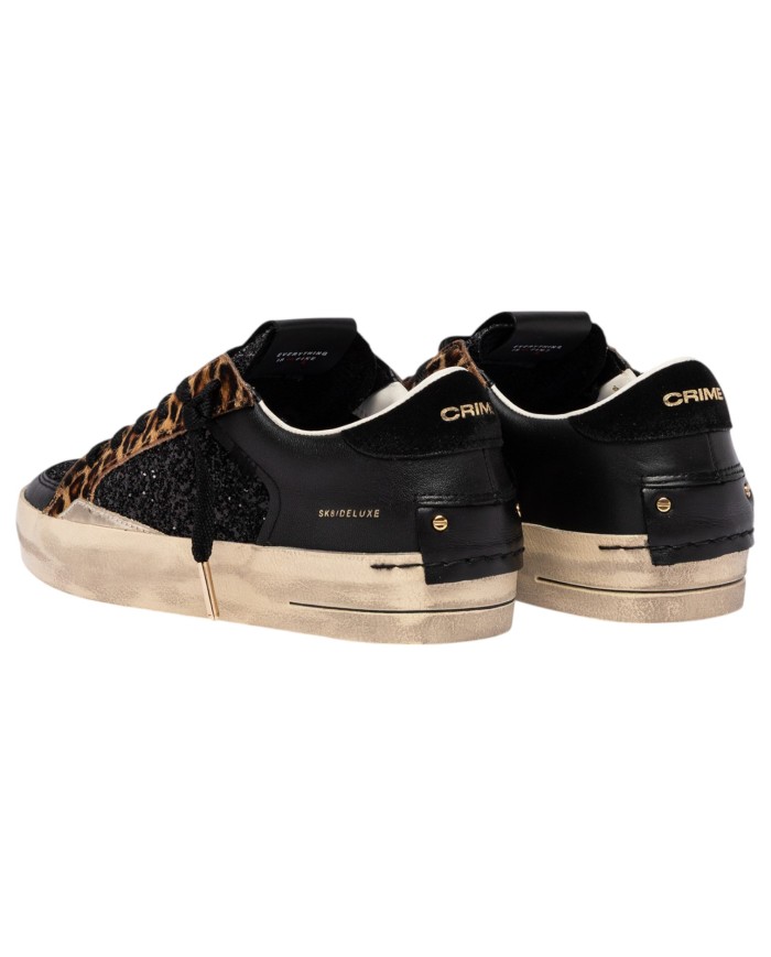 Sneakers Donna Crime London Sk8 Deluxe Glitter Leather Black Cheetah