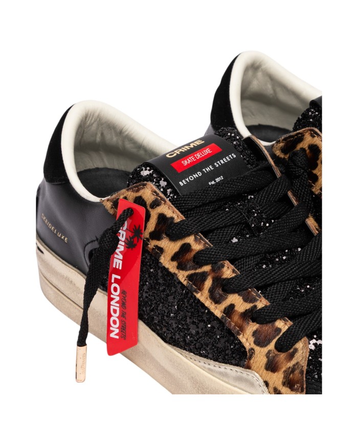 Sneakers Donna Crime London Sk8 Deluxe Glitter Leather Black Cheetah