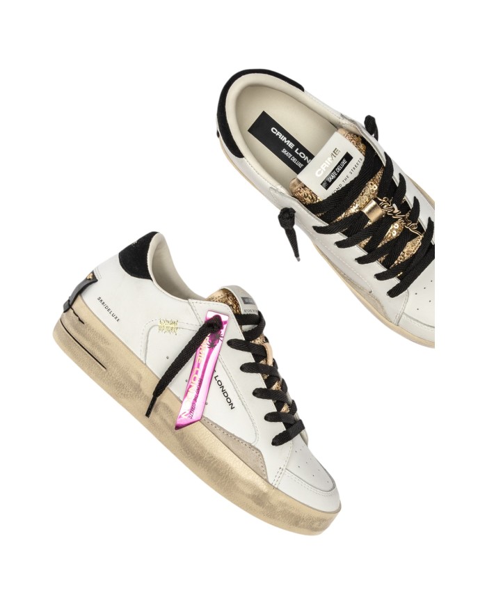 Sneakers Donna Crime London Sk8 Deluxe Wedge Leather White Satin Spell
