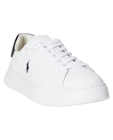 Sneaker Uomo Ralph Lauren RLite Court in Pelle Martellata Bianco Blu