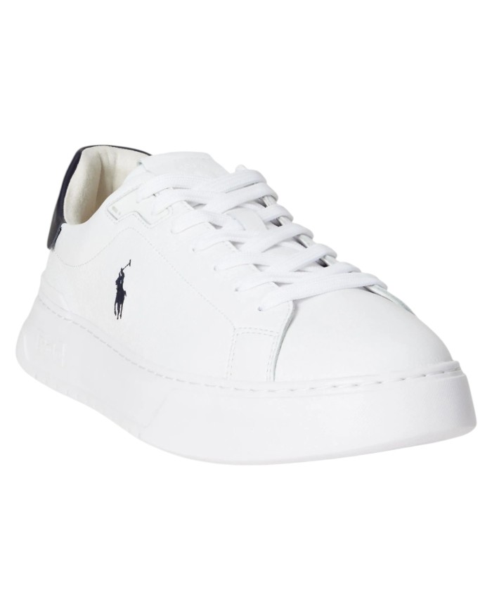 Sneaker Uomo Ralph Lauren RLite Court in Pelle Martellata Bianco Blu