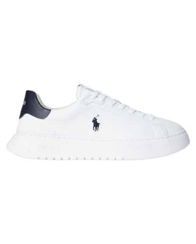 Sneaker Uomo Ralph Lauren RLite Court in Pelle Martellata Bianco Blu