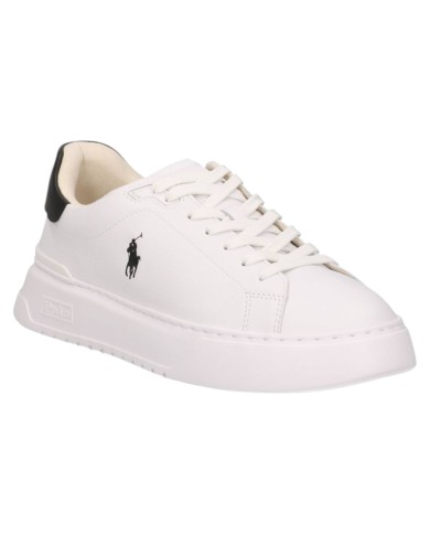 Sneaker Uomo Ralph Lauren RLite Court in Pelle Martellata Bianco Nero