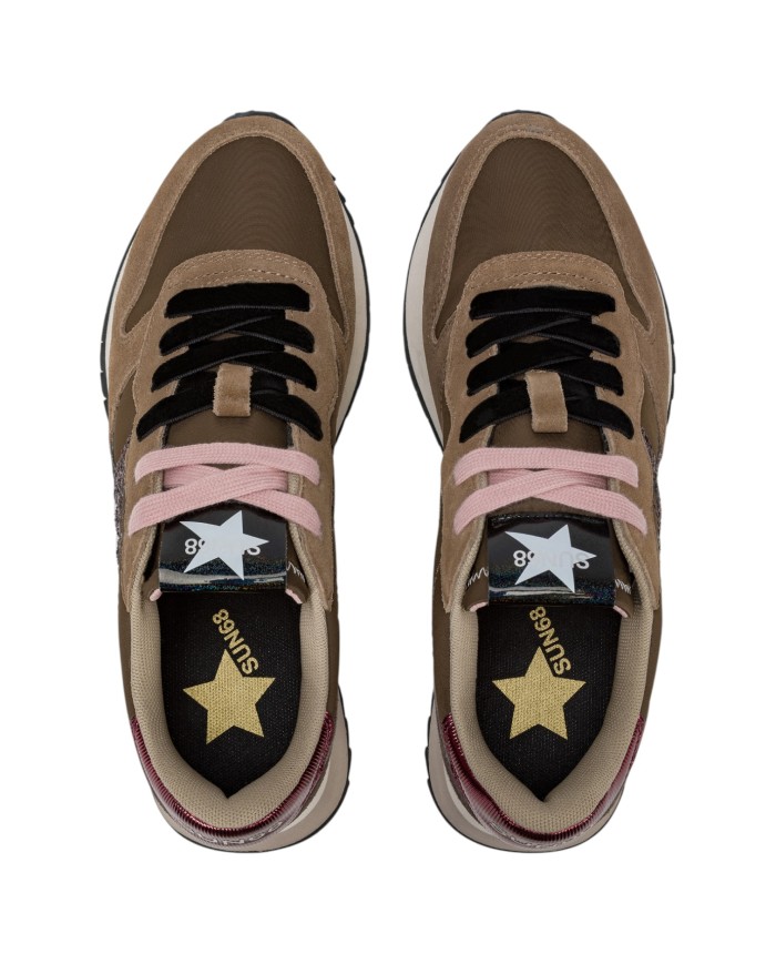 Sneakers Donna Sun 68 Δ X Stargirl Glitter Logo Mesh Suede Marrone