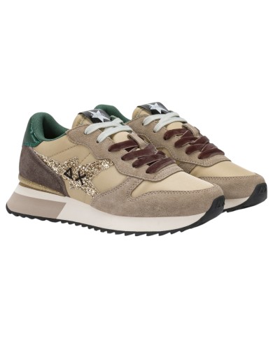 Sneakers Donna Sun 68 Δ X Stargirl Glitter Logo Mesh Suede Beige Scuro