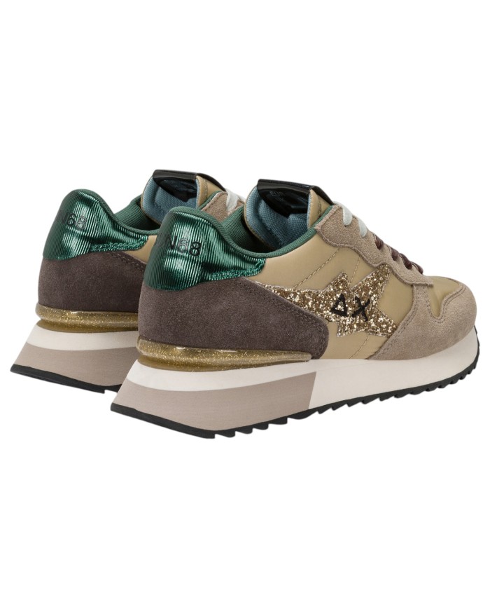 Sneakers Donna Sun 68 Δ X Stargirl Glitter Logo Mesh Suede Beige Scuro