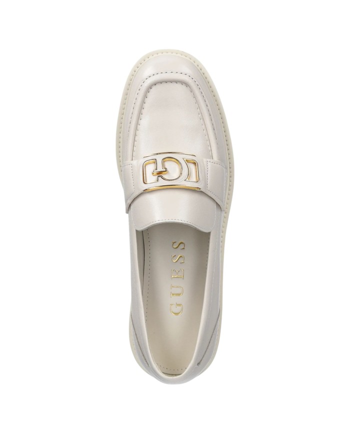 Mocassino Donna Guess Shuttle Fibbia G Logo Leather Ivory