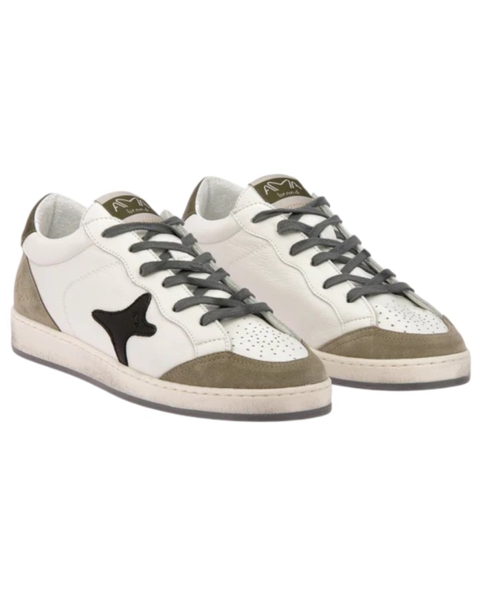 Sneakers Ama Brand Uomo Ama B Sun Leather White Black Taupe