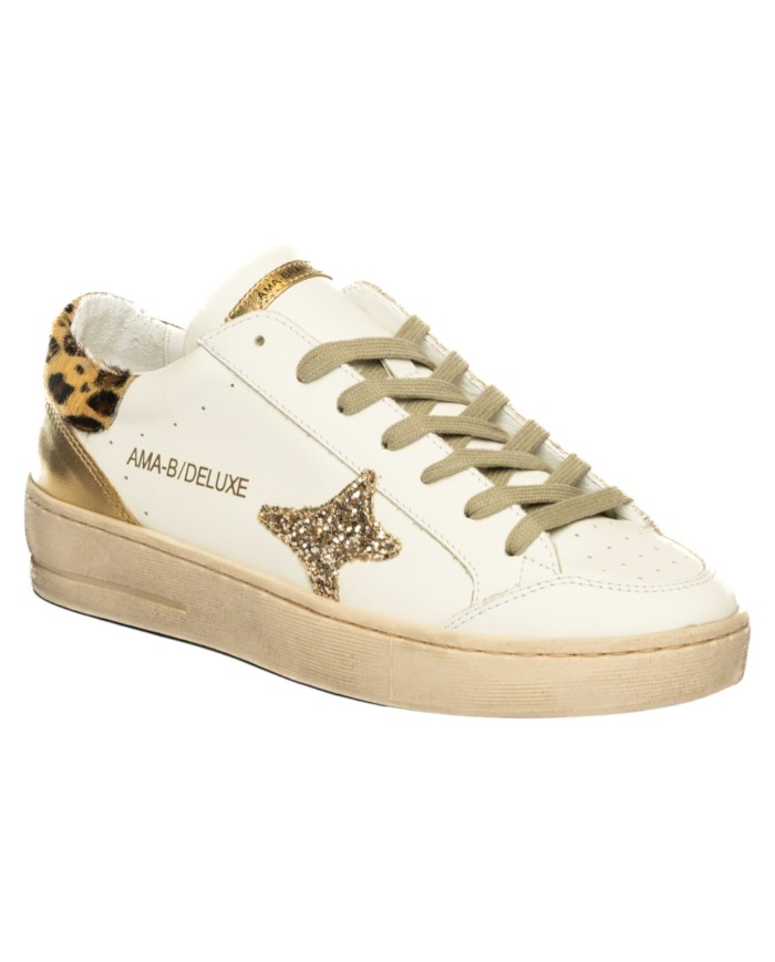 Sneakers Ama Brand Donna Slam Ama B Deluxe  White e Cavallino con stemma Glitterato