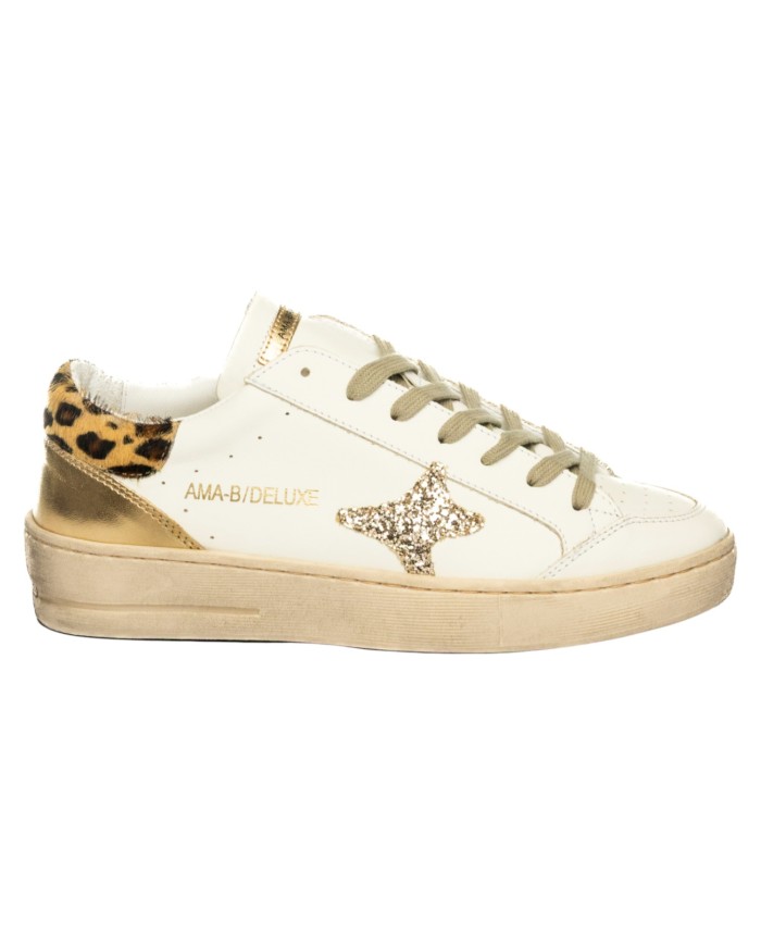 Sneakers Ama Brand Donna Slam Ama B Deluxe  White e Cavallino con stemma Glitterato