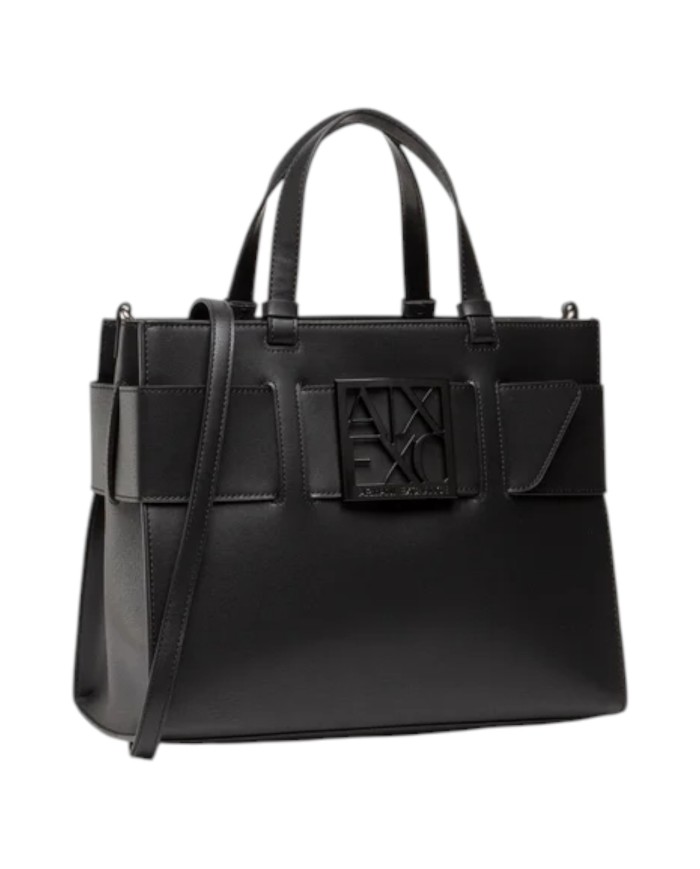 Tote Bag Donna Armani Exchange Fibbia Logo Leather Black