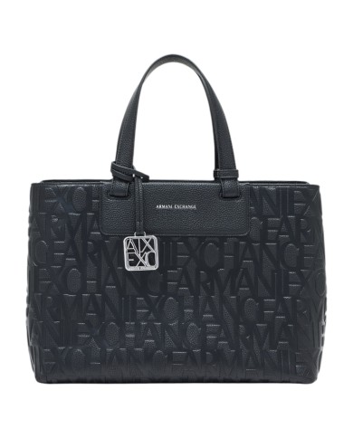 Borsa A Mano Donna Armani Exchange Con Tracolla Embossed Logo Leather Black