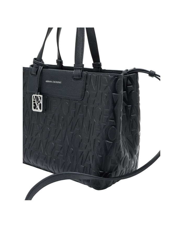 Borsa A Mano Donna Armani Exchange Con Tracolla Embossed Logo Leather Black