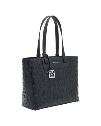 Shopper Donna Armani Exchange Con Tracolla Embossed Logo Leather Black Copia