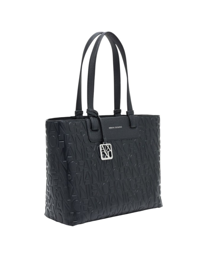 Shopper Donna Armani Exchange Con Tracolla Embossed Logo Leather Black Copia