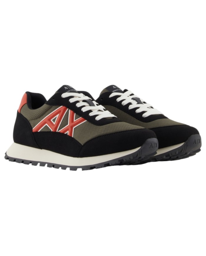 Sneakers Armani Exchange Uomo A X Logo Mesh Suede Black Olive Night Red