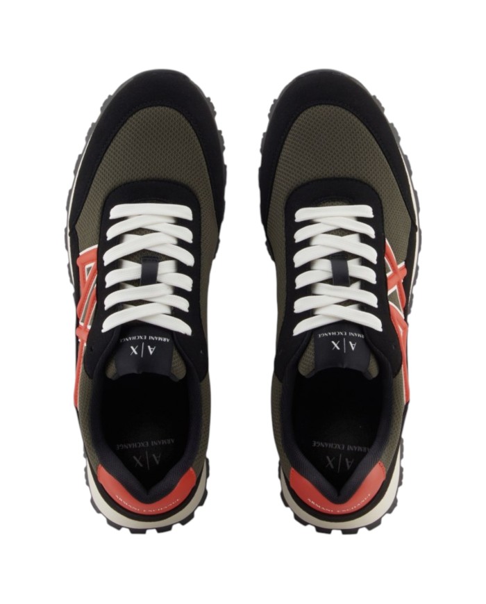 Sneakers Armani Exchange Uomo A X Logo Mesh Suede Black Olive Night Red
